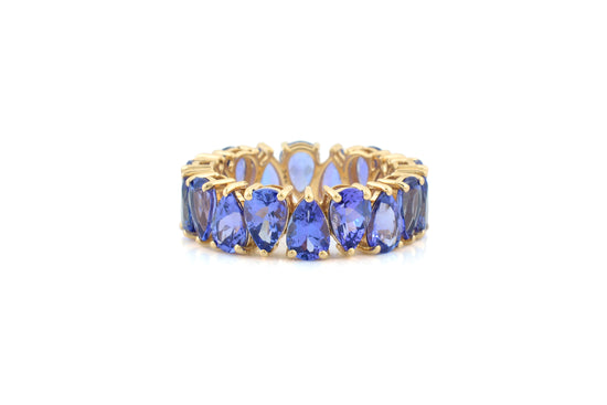 Eternity Band Ring In 14K Yellow Gold Genuine Tanzanite Gemstone Stackable Wedding Ring