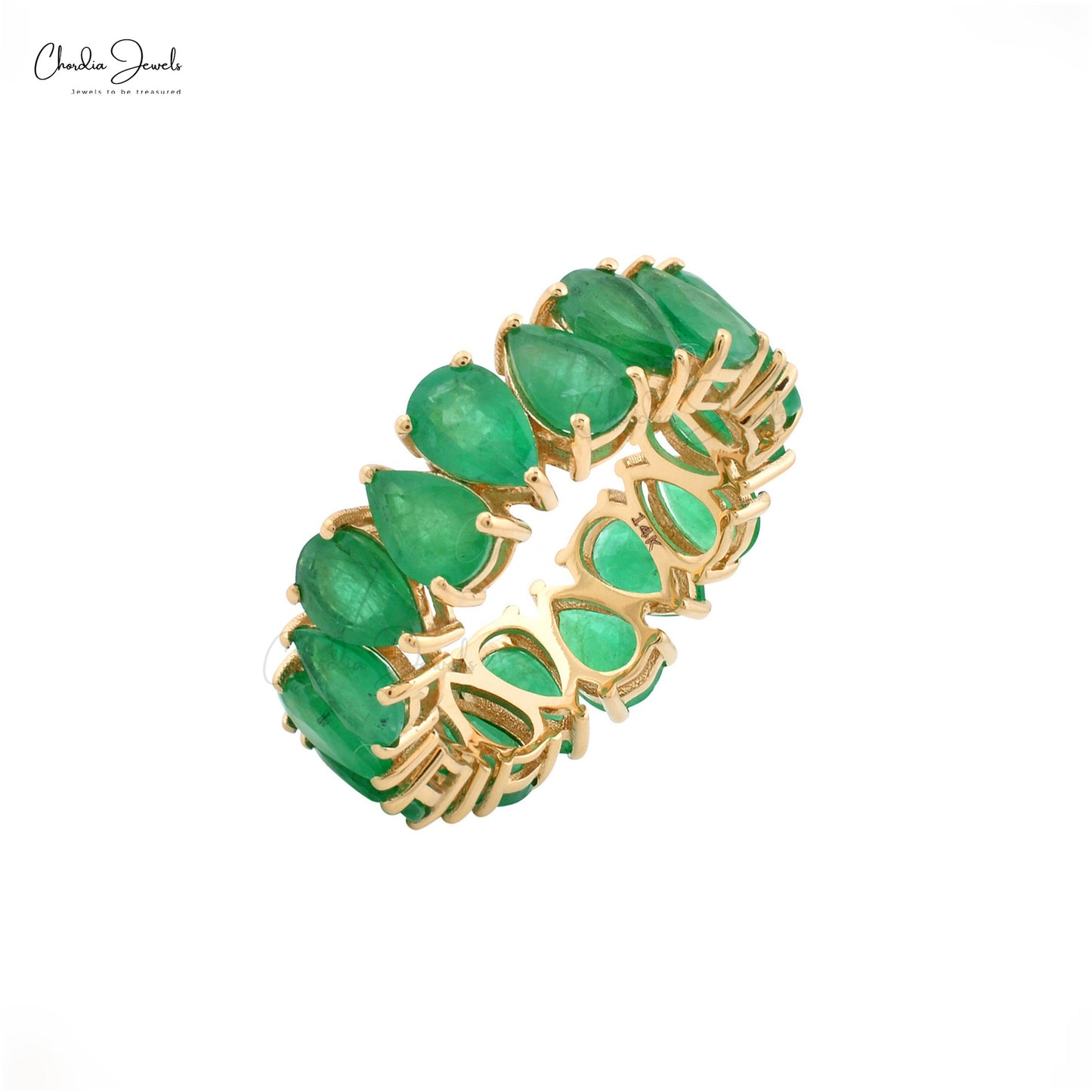 Pear Cut Emerald Eternity Band Ring in 14k Solid Gold