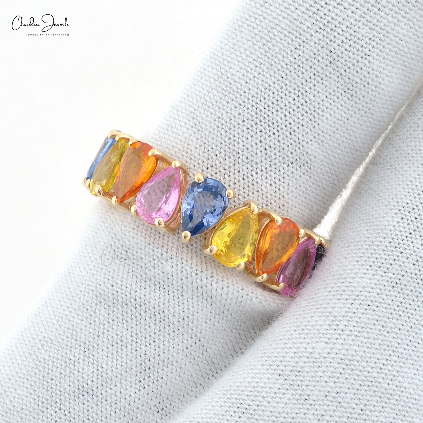 Stackable Multi-Sapphire Gold Ring – Rainbow Gemstones