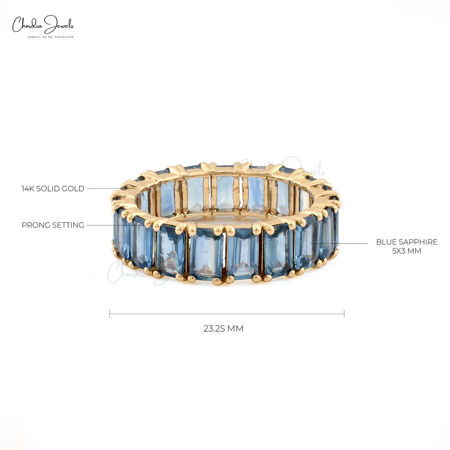 Real 14k Yellow Gold Eternity Band With 5x3mm Octagon Blue Sapphire Gemstone Women Ring