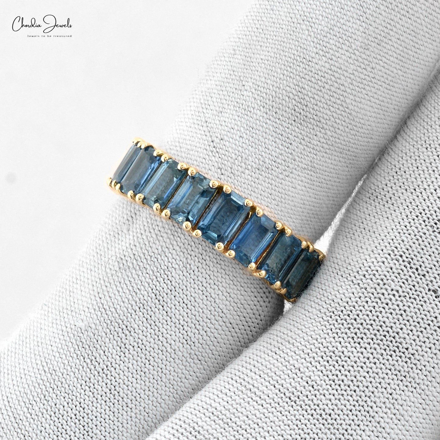 Natural Blue Sapphire 14k Solid Yellow Gold Dainty Eternity Ring For Engagement 5x3mm Gemstone Jewelry For Women