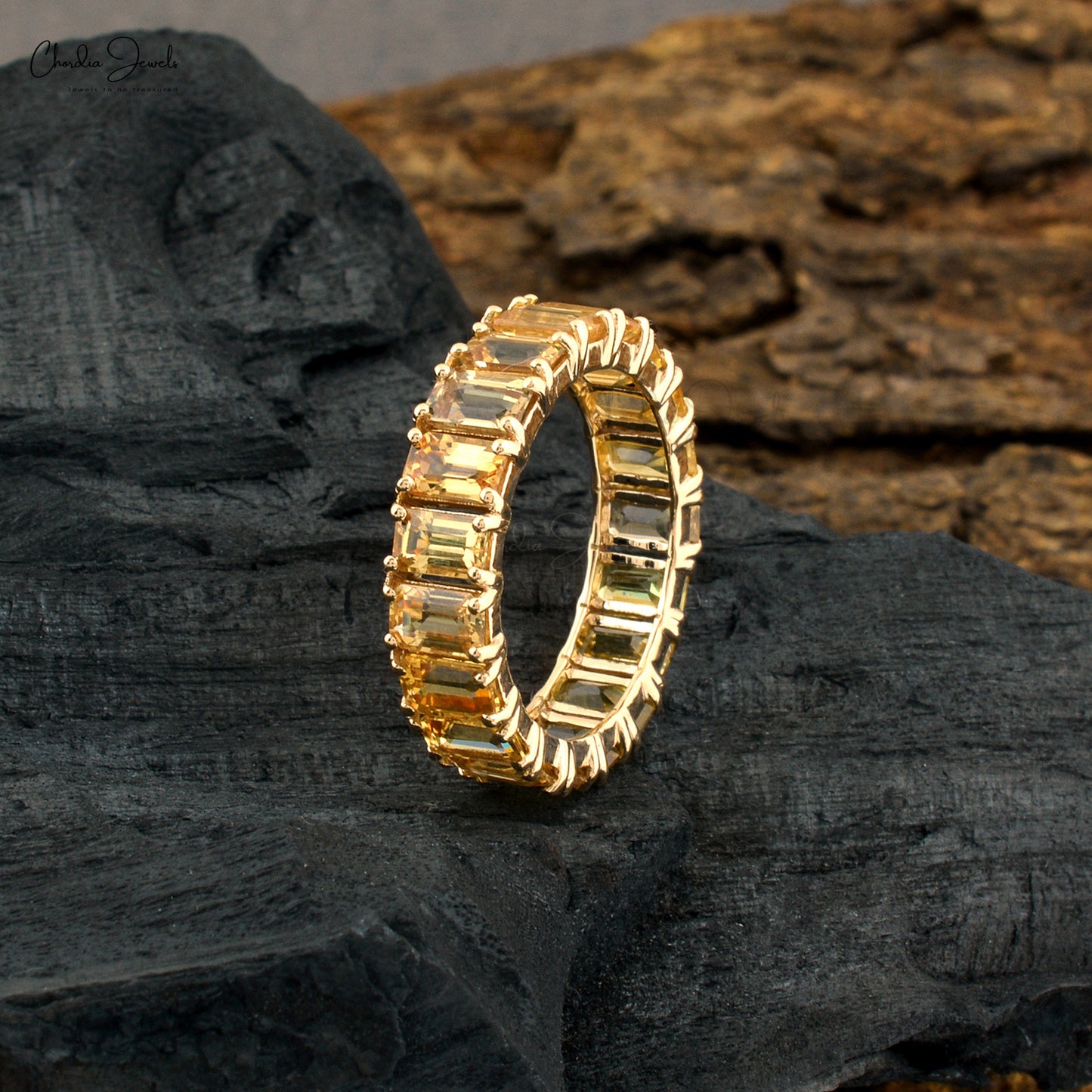 14k Yellow Gold Citrine Eternity Wedding Band for Women