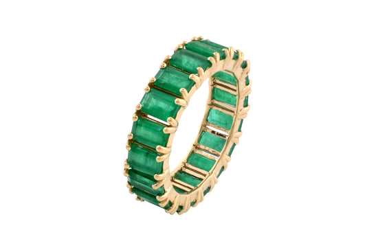 Eternity Gemstone Band With 5x3mm Emerald May Birthstone 14k Yellow Gold Rings For Women