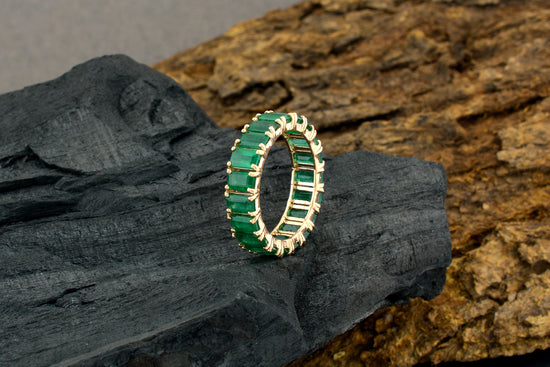 Eternity Gemstone Band With 5x3mm Emerald May Birthstone 14k Yellow Gold Rings For Women