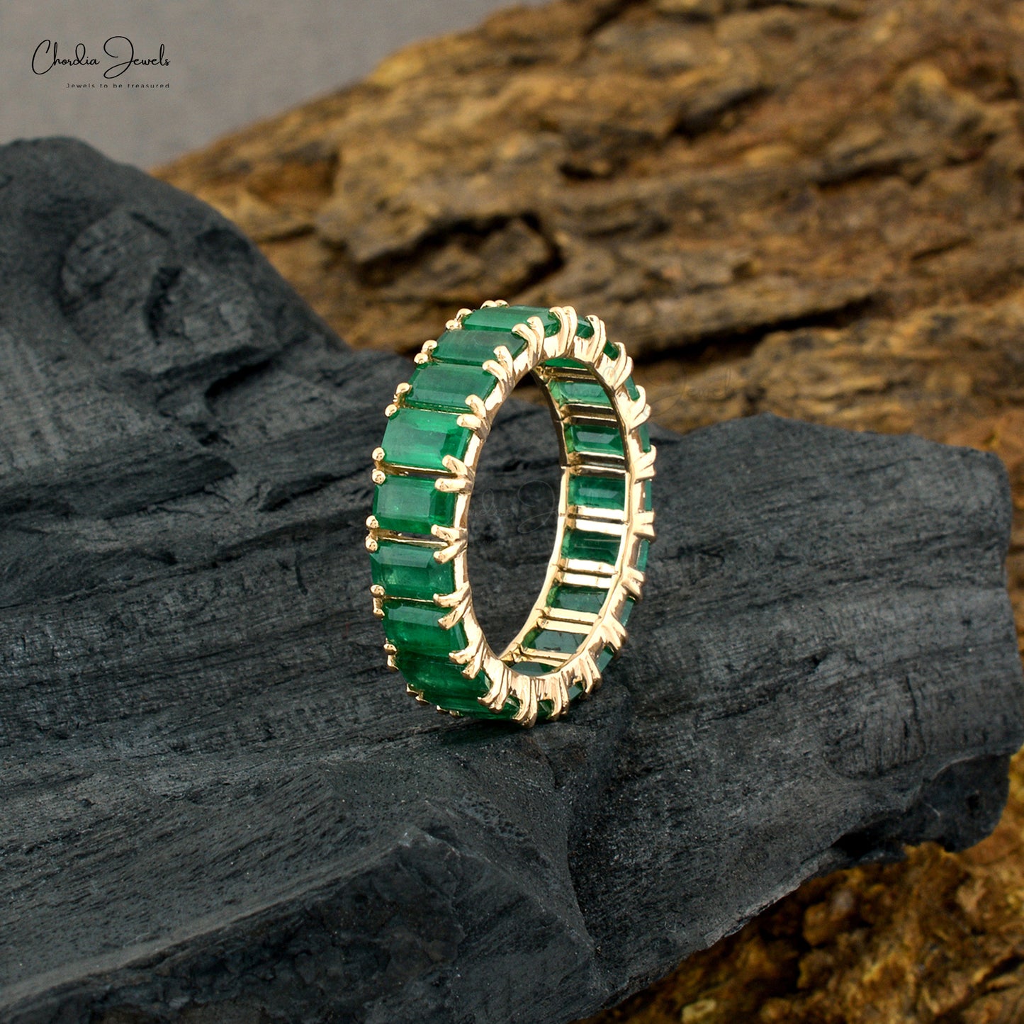 Chordia Jewels 14k Gold Emerald Cut Emerald Eternity Band