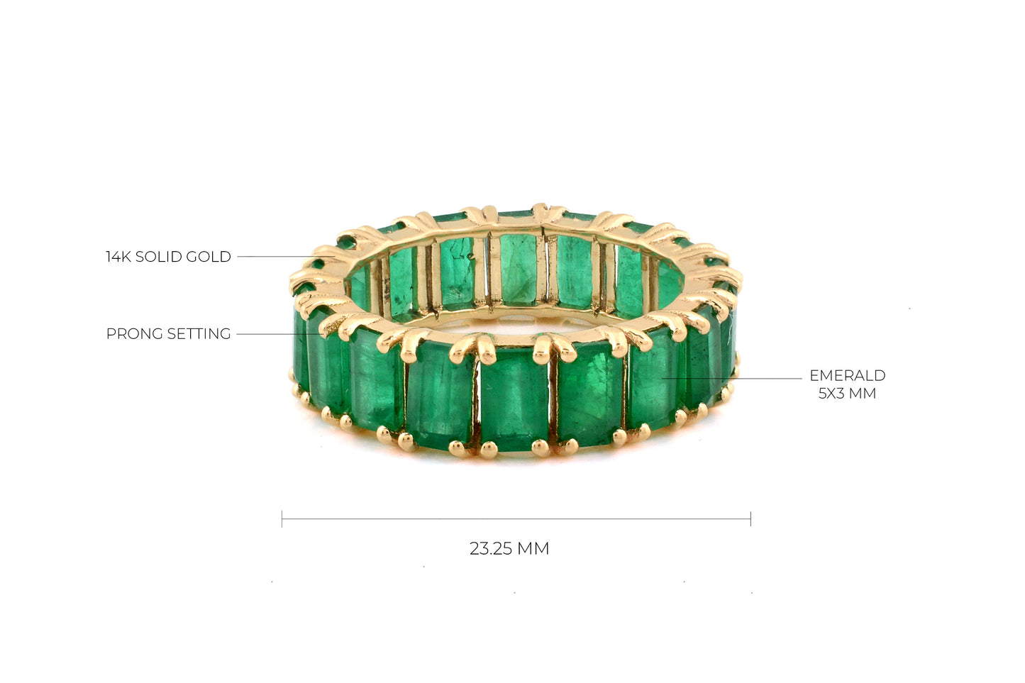 Eternity Gemstone Band With 5x3mm Emerald May Birthstone 14k Yellow Gold Rings For Women