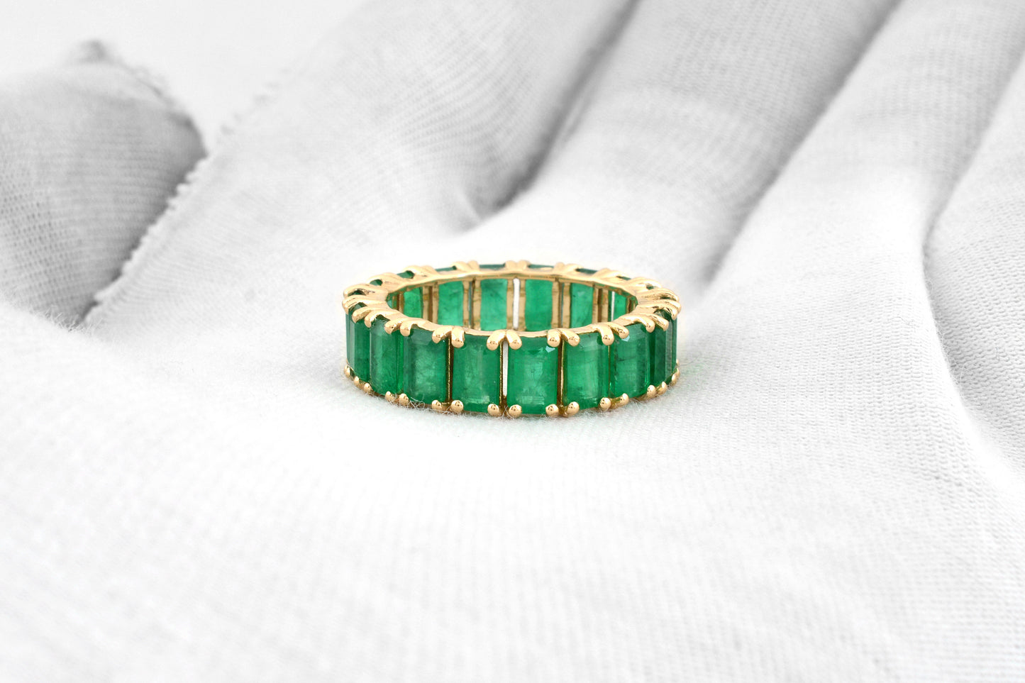 Eternity Gemstone Band With 5x3mm Emerald May Birthstone 14k Yellow Gold Rings For Women