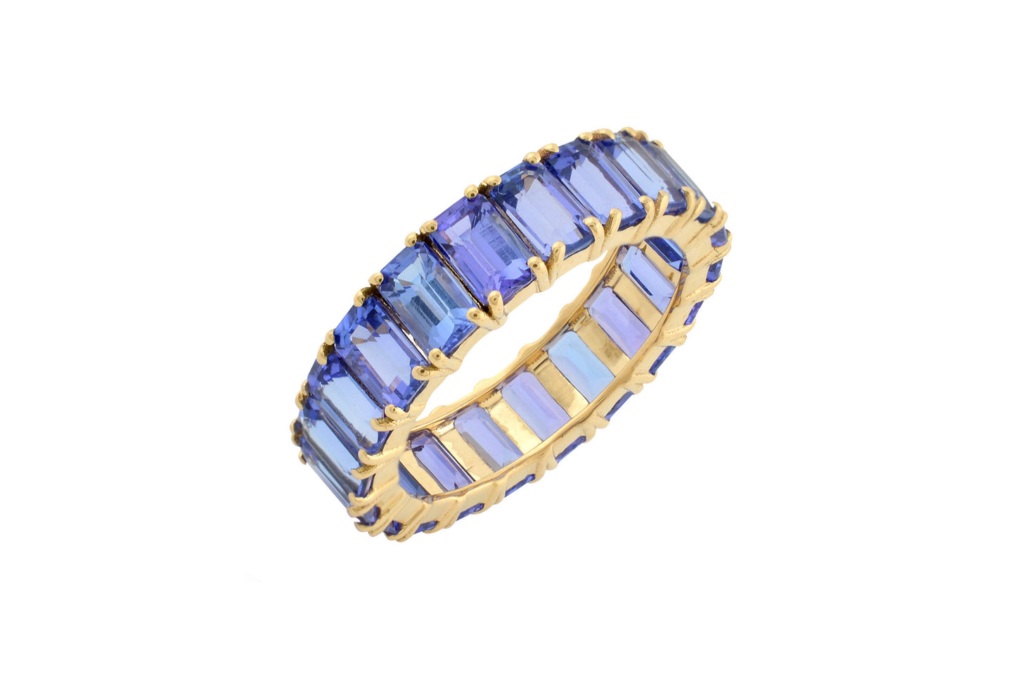 Octagon Stacking Band In 14k Real Yellow Gold Tanzanite 5x3mm Gemstone Eternity Ring
