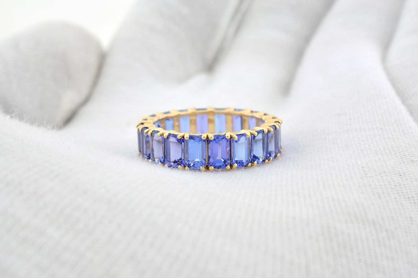 Octagon Stacking Band In 14k Real Yellow Gold Tanzanite 5x3mm Gemstone Eternity Ring