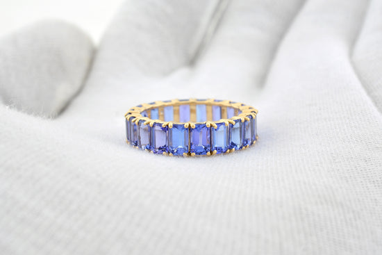 Octagon Stacking Band In 14k Real Yellow Gold Tanzanite 5x3mm Gemstone Eternity Ring