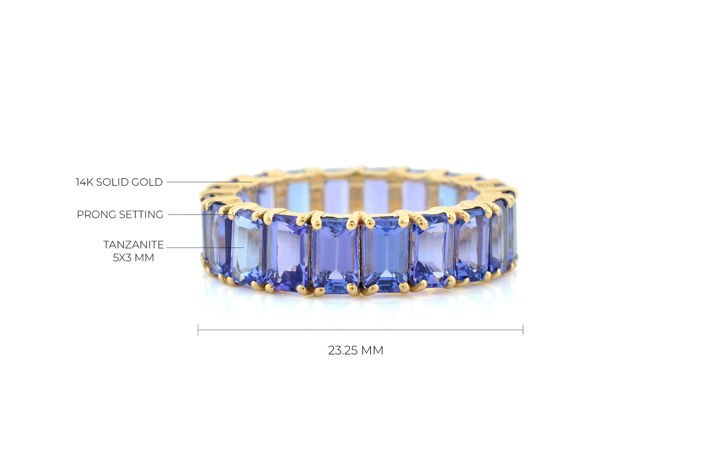 Octagon Stacking Band In 14k Real Yellow Gold Tanzanite 5x3mm Gemstone Eternity Ring