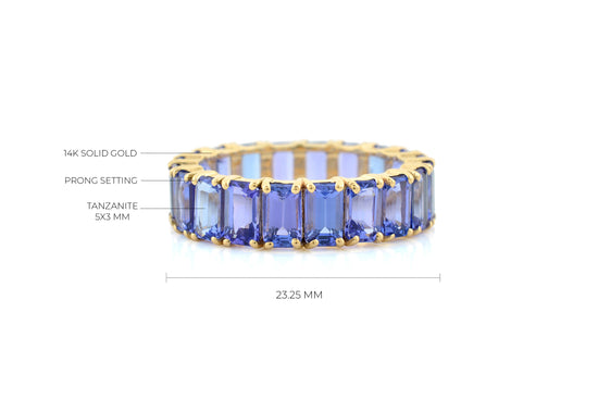 Octagon Stacking Band In 14k Real Yellow Gold Tanzanite 5x3mm Gemstone Eternity Ring