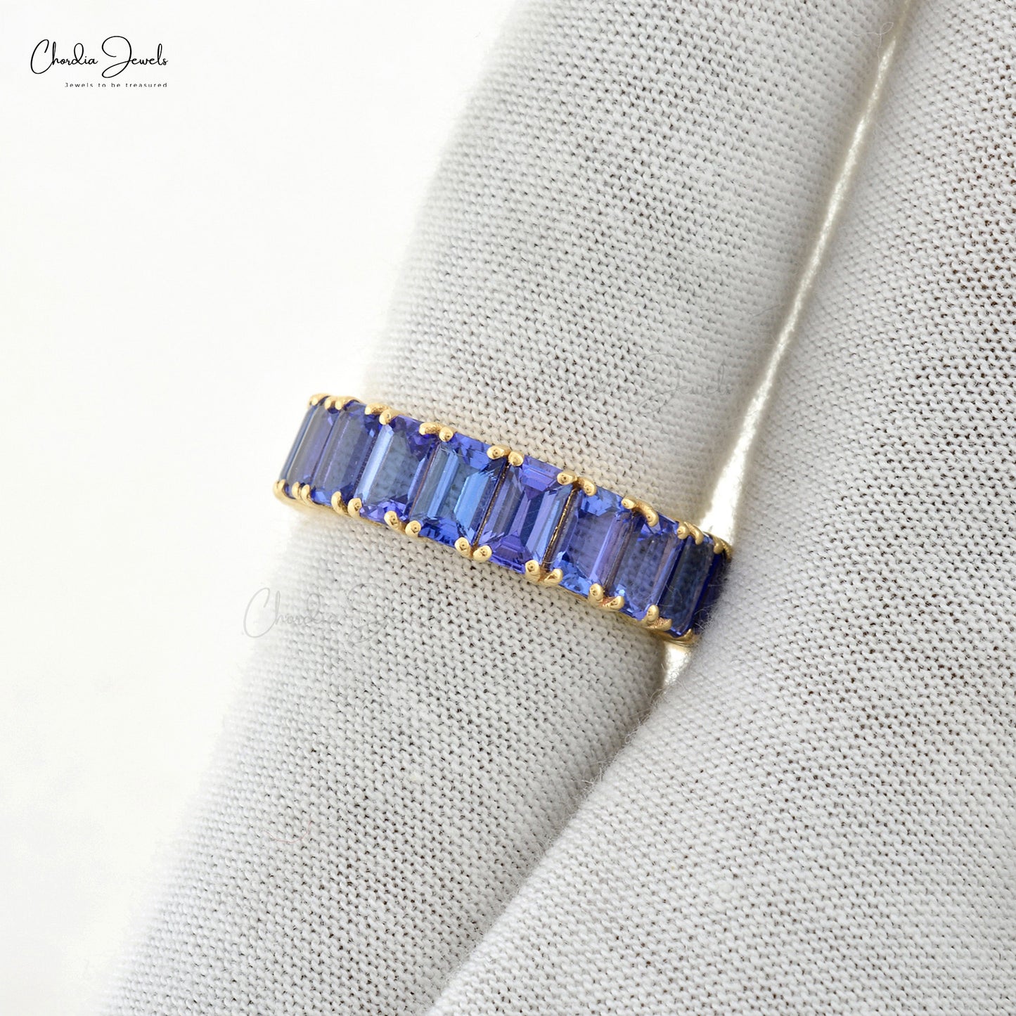 Genuine Tanzanite 5x3mm Emerald Cut Eternity Band 14k Real Gold Thumb Ring Minimalist Engagement Ring