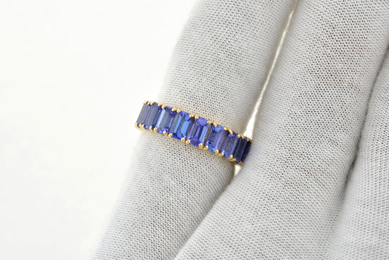 Octagon Stacking Band In 14k Real Yellow Gold Tanzanite 5x3mm Gemstone Eternity Ring