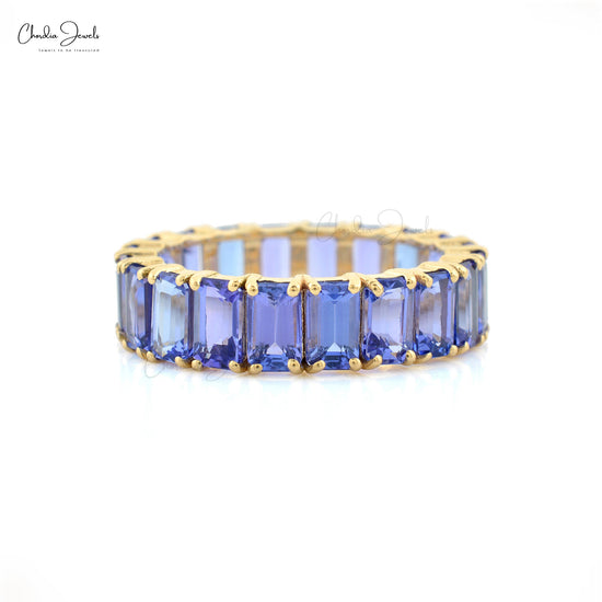 Genuine Tanzanite 5x3mm Emerald Cut Eternity Band 14k Real Gold Thumb Ring Minimalist Engagement Ring