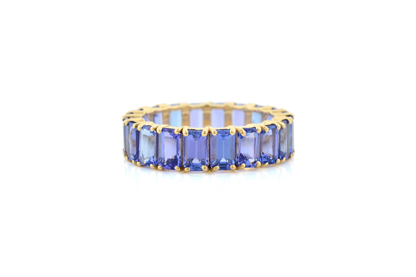 Octagon Stacking Band In 14k Real Yellow Gold Tanzanite 5x3mm Gemstone Eternity Ring