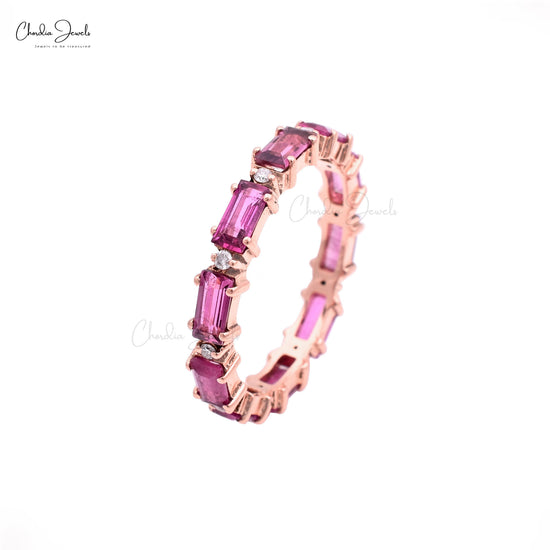 Natural Pink Tourmaline & White Diamond Eternity Ring 14k Rose Gold Fine Gemstone Jewelry