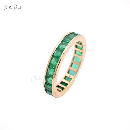 Natural Emerald Eternity Band Ring 14K Solid Yellow Gold Engagement Ring