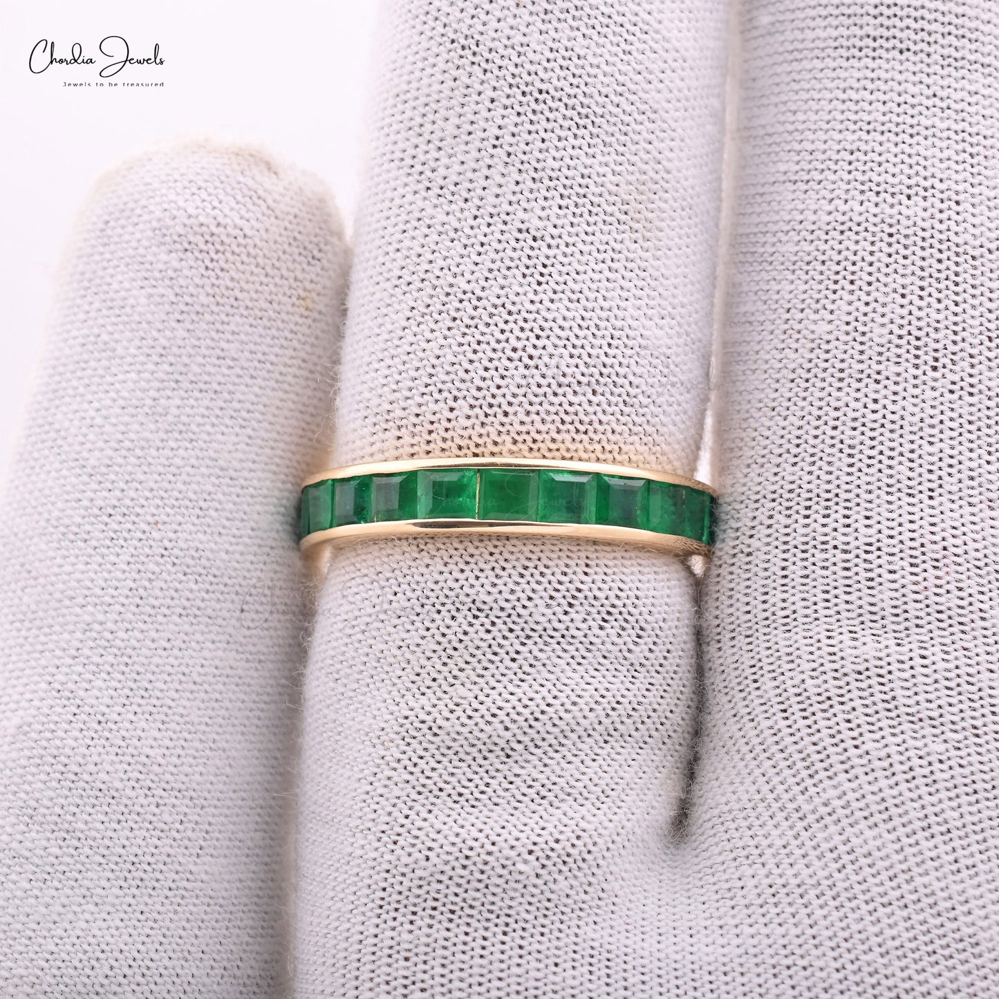 Genuine 3mm Green Emerald Eternity Band Ring 14k Solid Yellow Gold May Birthstone Ring