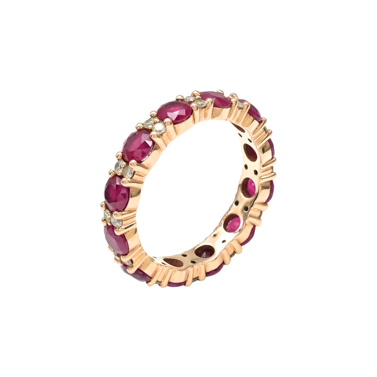 Round Eternity Certified Band In 14k Rose Gold Burma Ruby And Diamond Stack Ring Size US7