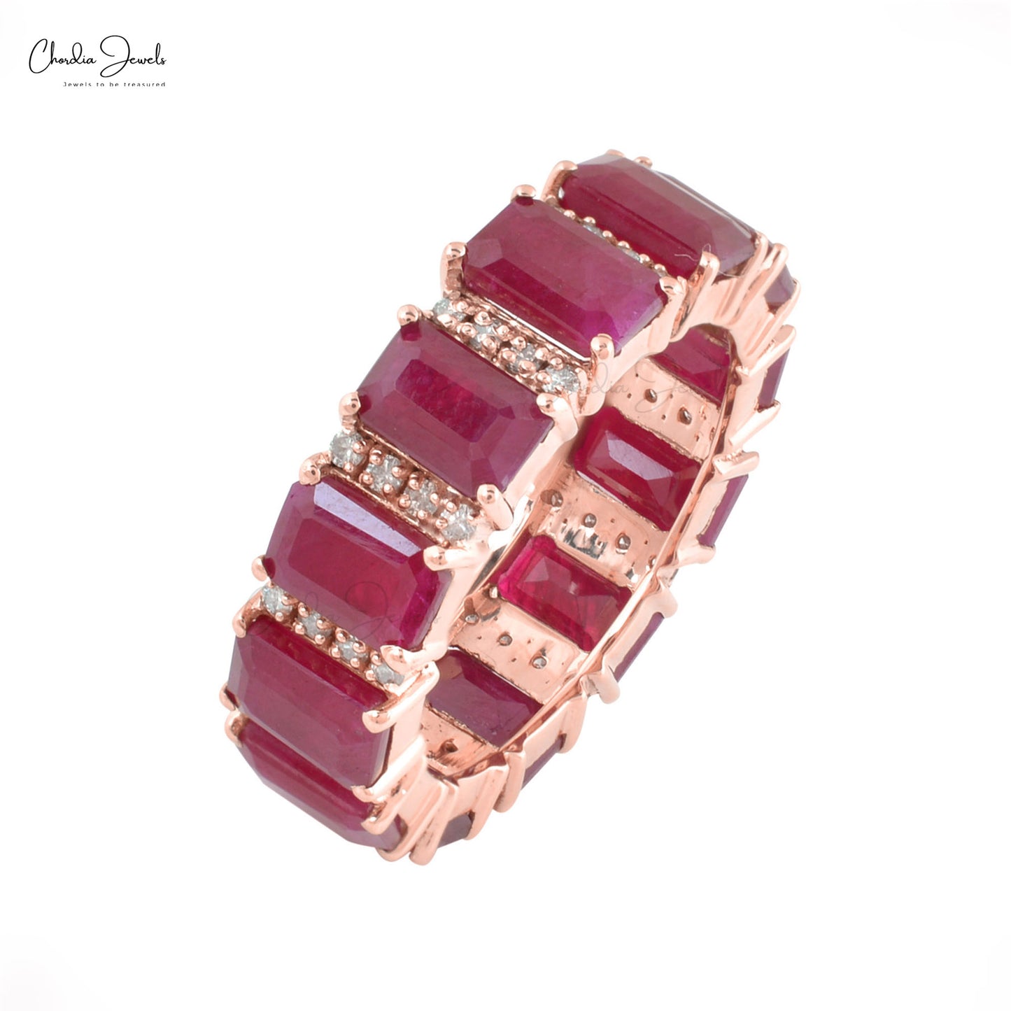 14k Rose Gold Diamond Eternity Band with 10.4 Ct Burma Ruby