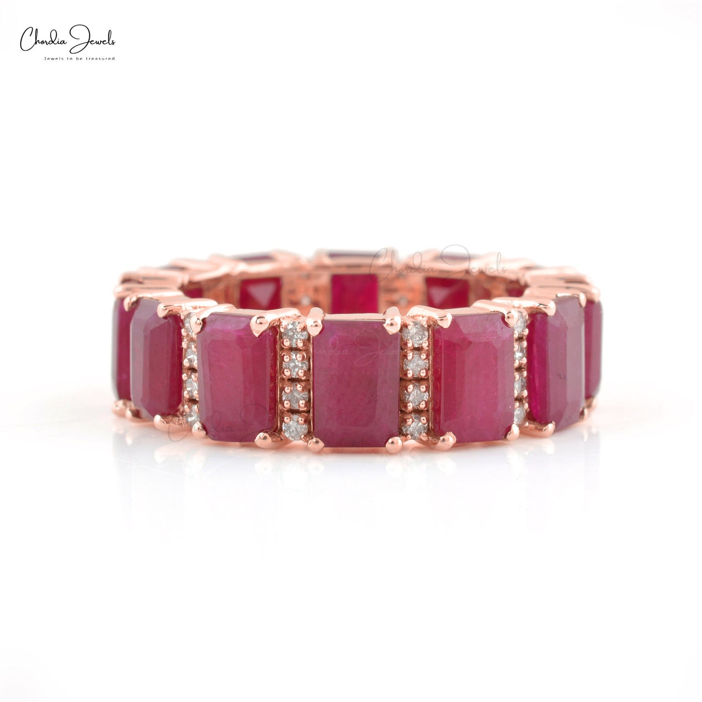 Women’s July Birthstone Ruby and Diamond Ring in Rose Gold