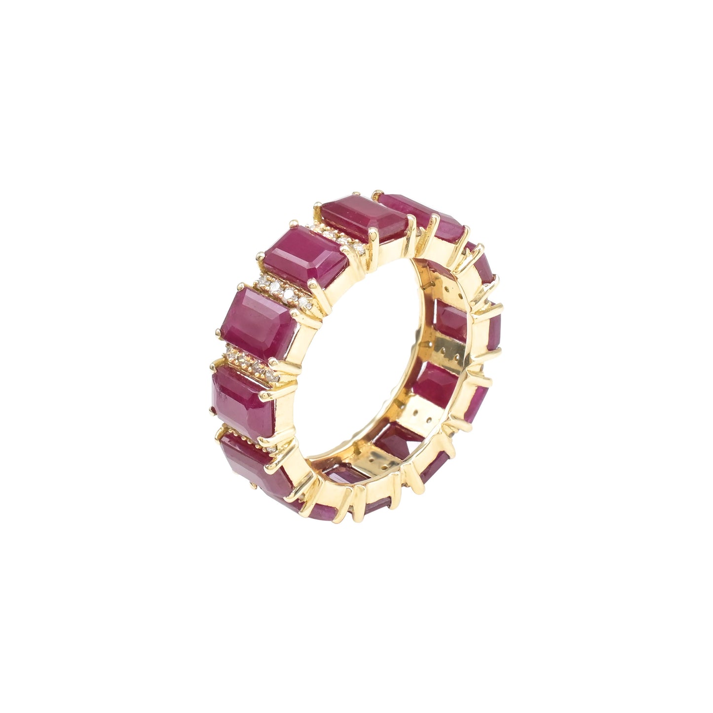 Prong Set Ruby and Diamond Stackable Ring in Solid Gold