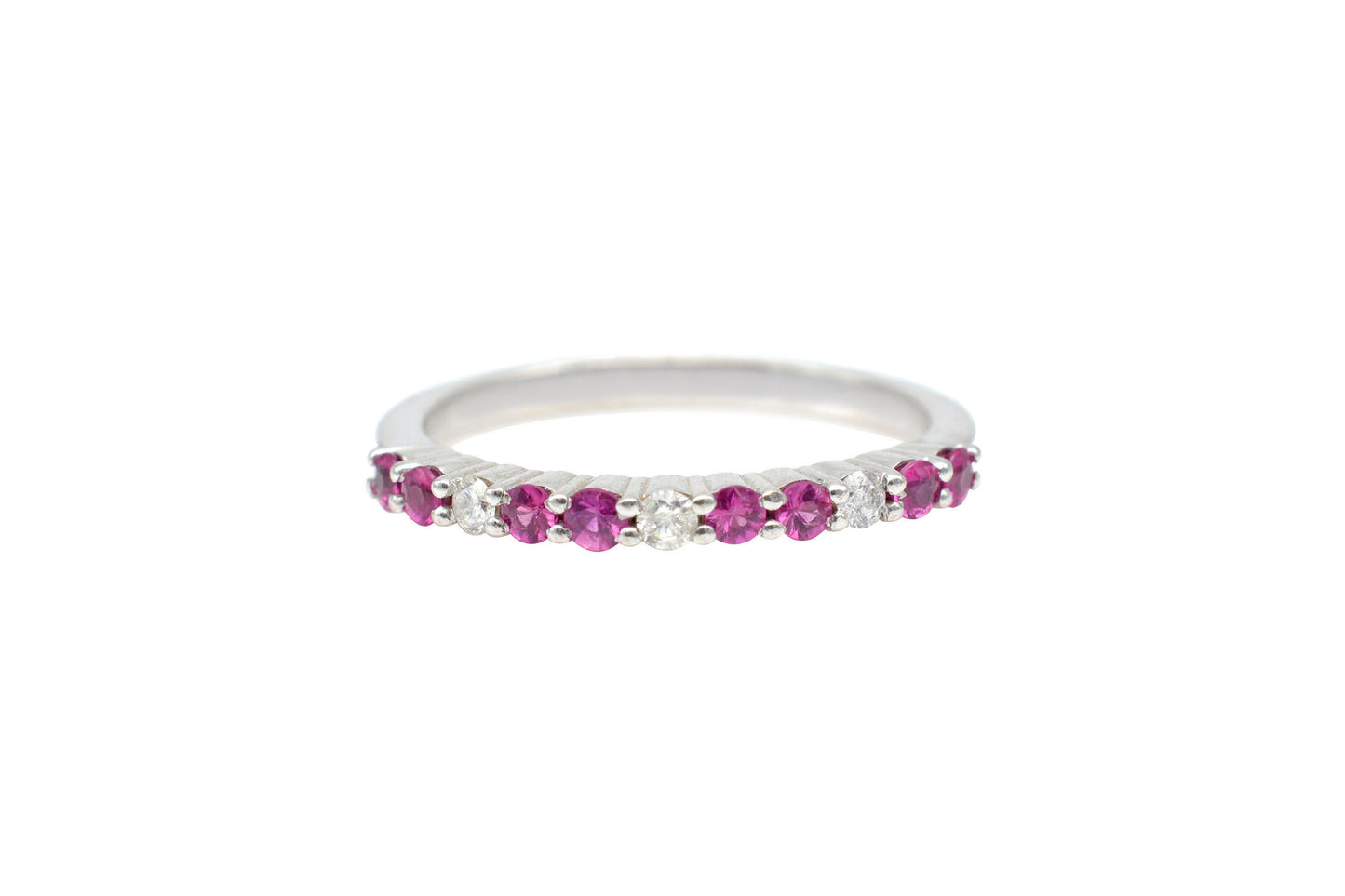 Dainty Half Eternity Band With 2mm Pink Sapphire Diamond 14k Solid White Gold Women Ring
