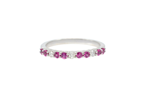 Dainty Half Eternity Band With 2mm Pink Sapphire Diamond 14k Solid White Gold Women Ring