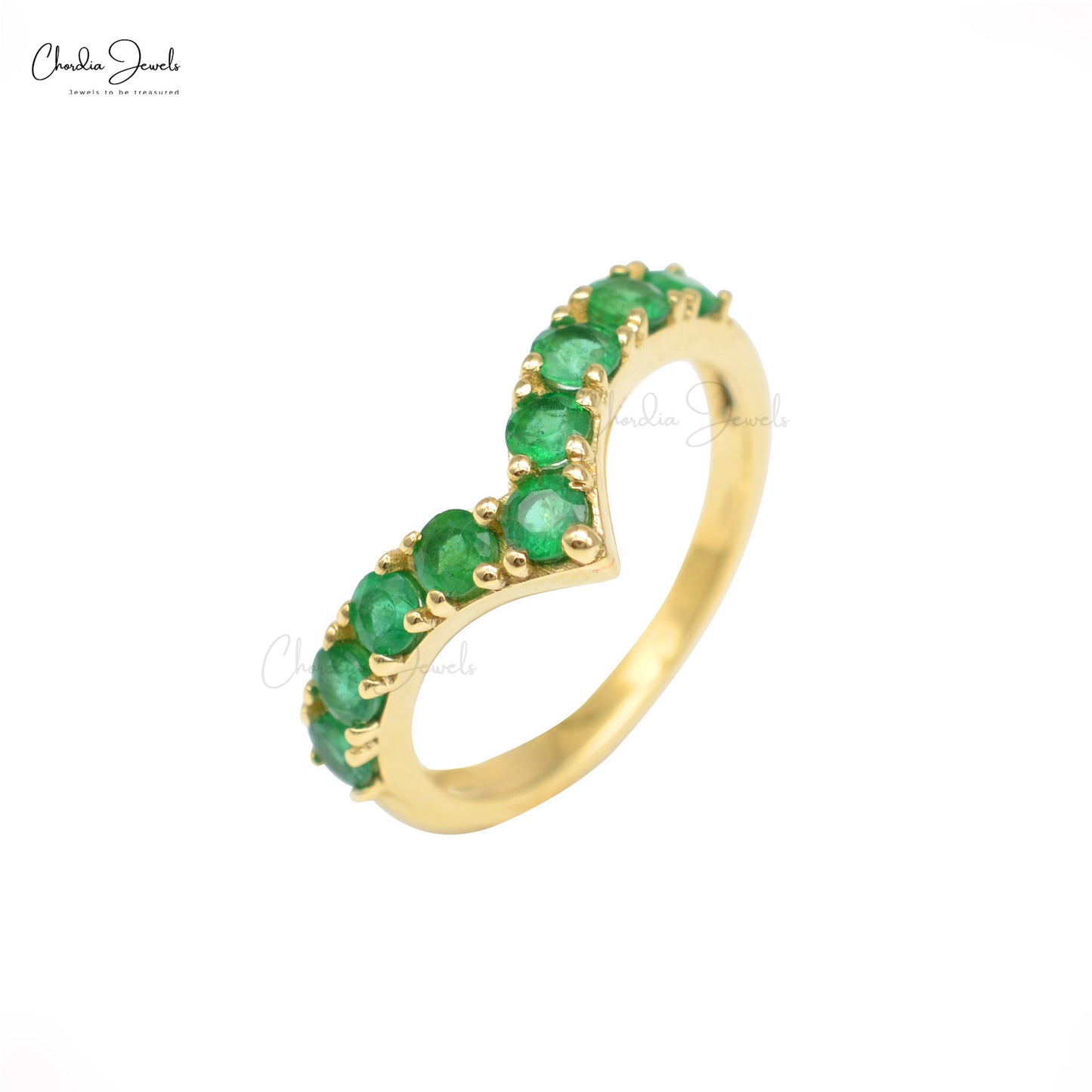 Load image into Gallery viewer, Natural 0.87CT Emerald Gemstone Chevron Ring 14k Real Yellow Gold V-Shaped Ring For Gift
