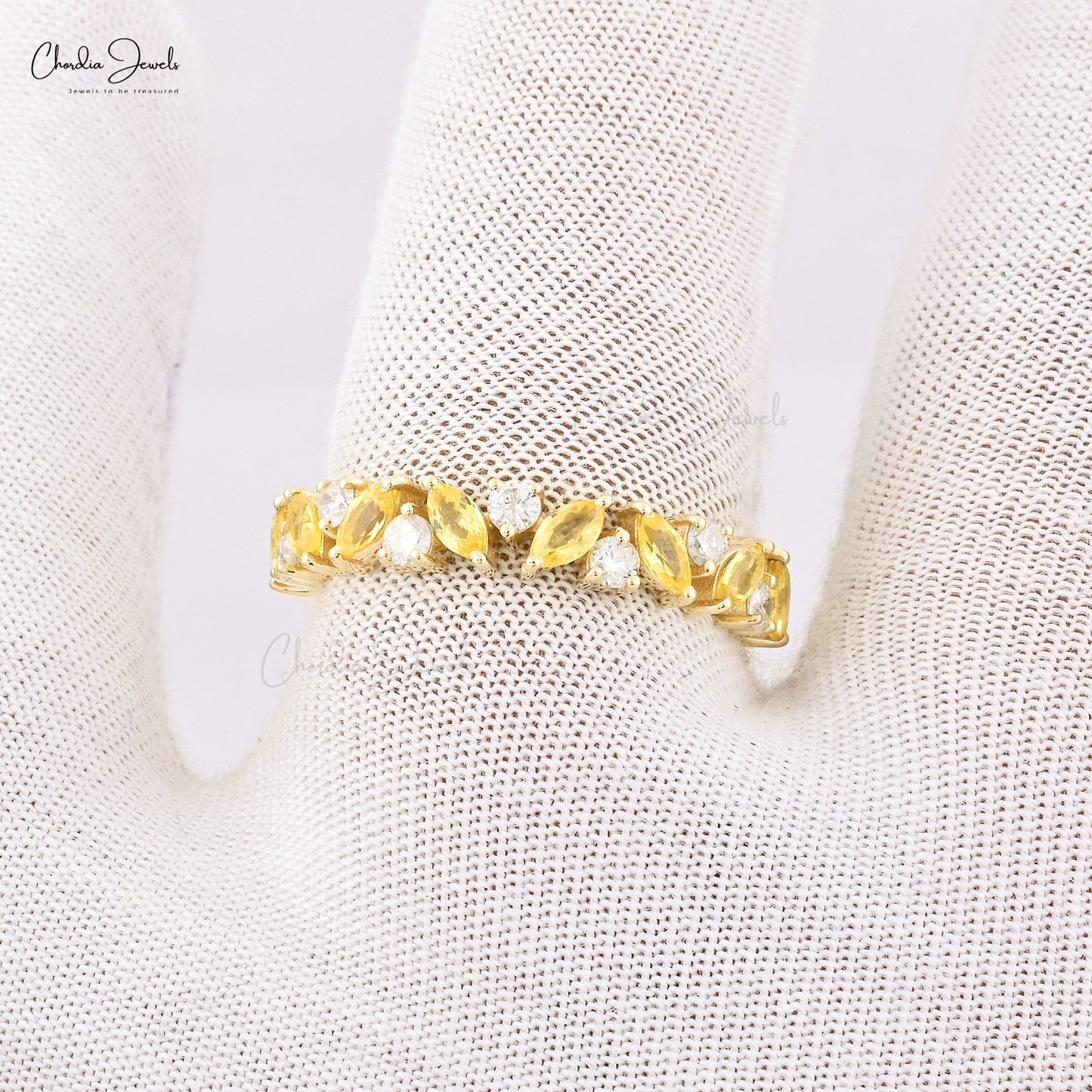 Buy Sapphire Diamond Half Eternity Ring In Solid 14k Yellow Gold