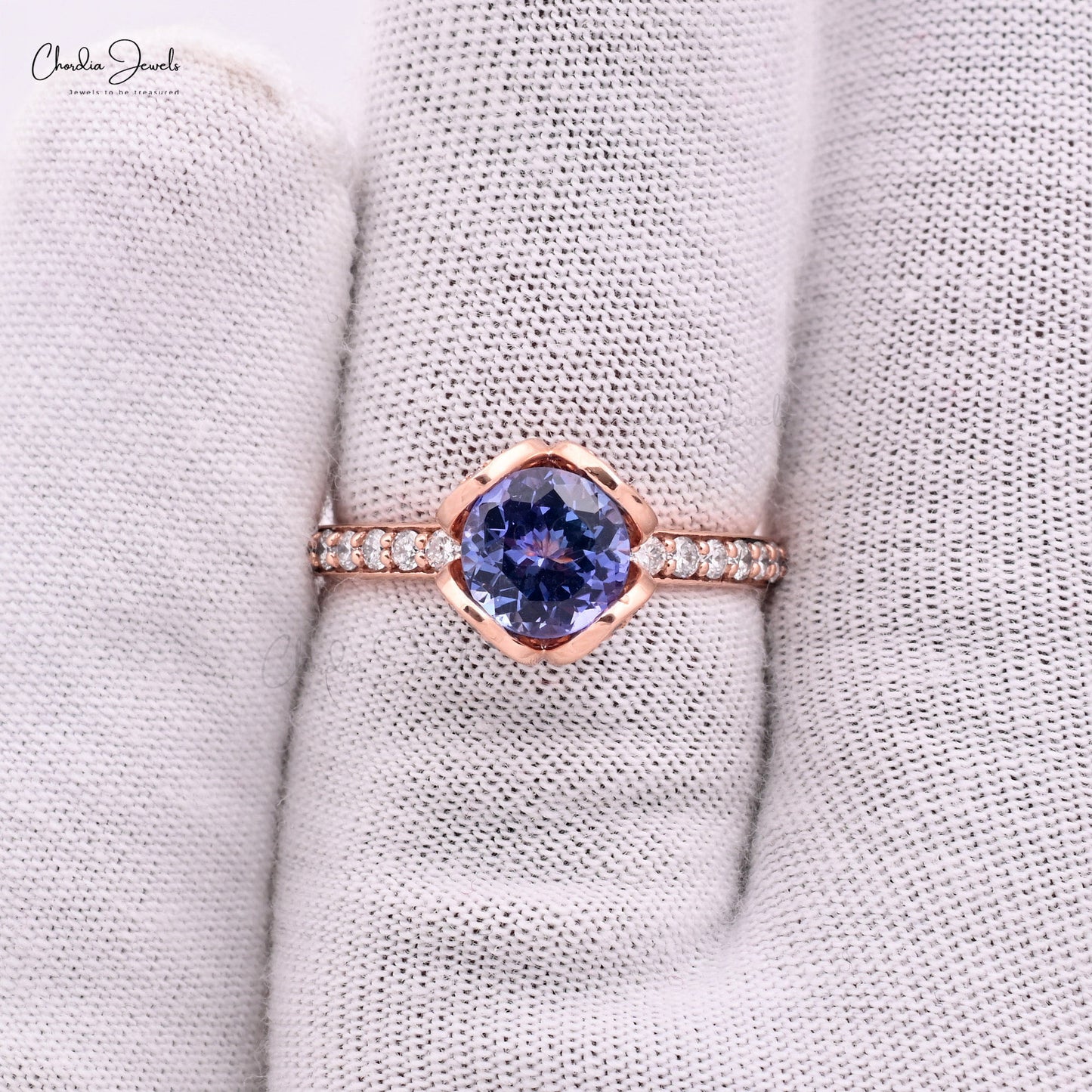 Load image into Gallery viewer, Natural 1.22ct Tanzanite Gemstone Floral Wedding Ring 14k Rose Gold Diamond Ring For Gift

