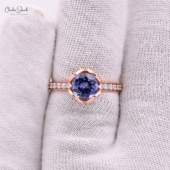 Natural 1.22ct Tanzanite Gemstone Floral Wedding Ring 14k Rose Gold Diamond Ring For Gift