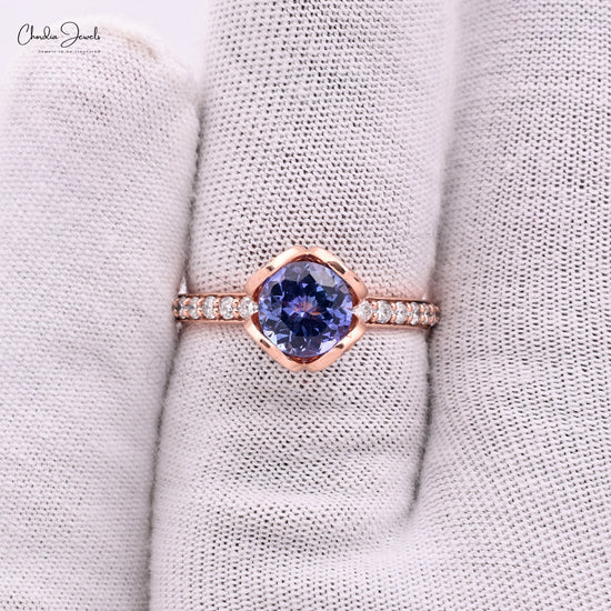 Load image into Gallery viewer, Natural 1.22ct Tanzanite Gemstone Floral Wedding Ring 14k Rose Gold Diamond Ring For Gift
