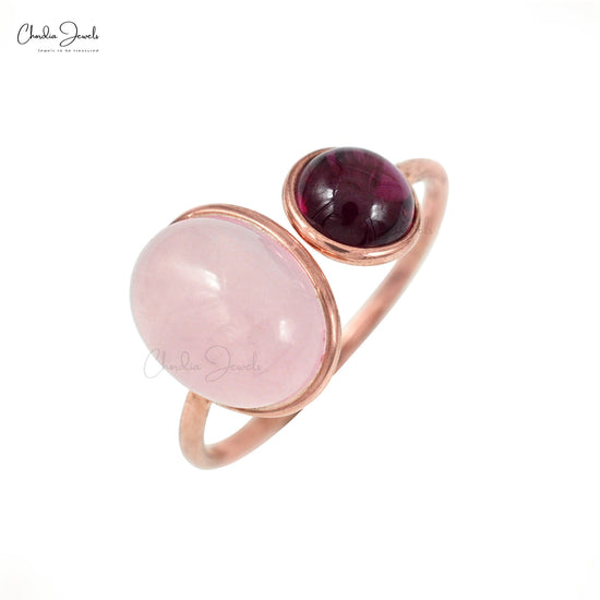 Natural Rose Quartz & Rhodolite Garnet Ring 14k Rose Gold Double-Stone Ring For Birthday Gift