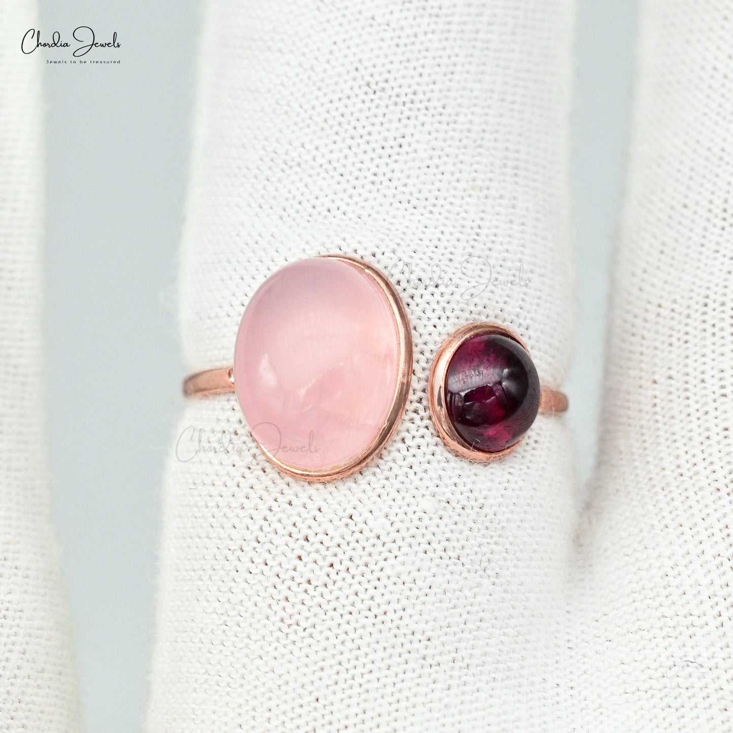 Natural Rose Quartz & Rhodolite Garnet Ring 14k Rose Gold Double-Stone Ring For Birthday Gift