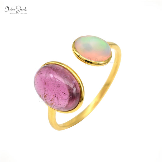 Load image into Gallery viewer, 14k Solid Yellow Gold Double Stone Ring Authentic Pink Tourmaline &amp;amp; Opal Gemstone Ring
