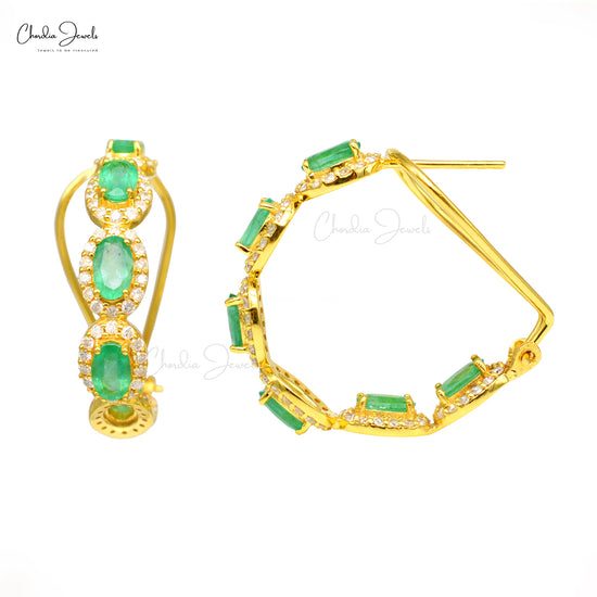 Load image into Gallery viewer, Emerald Diamond Halo Earrings
