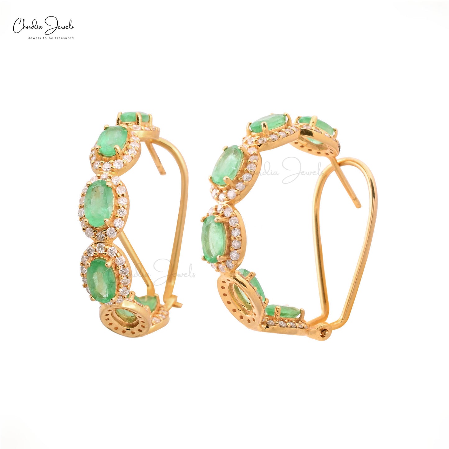 14k Gold Emerald Hoops