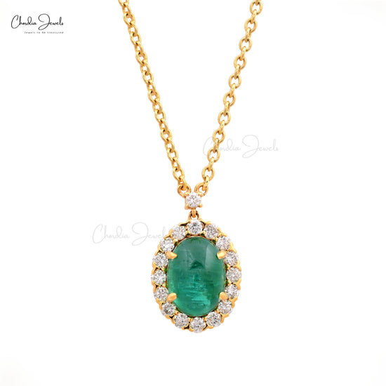 Load image into Gallery viewer, Elegant 14k Yellow Gold Diamond Halo Necklace Natural Emerald Fine Stone Statement Necklace

