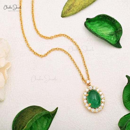 Load image into Gallery viewer, emerald diamond halo necklace
