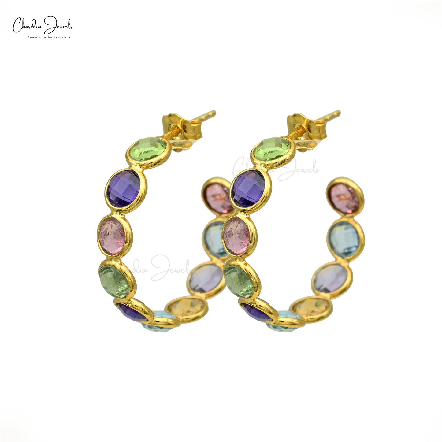 14k Gold bezel Hoop earrings