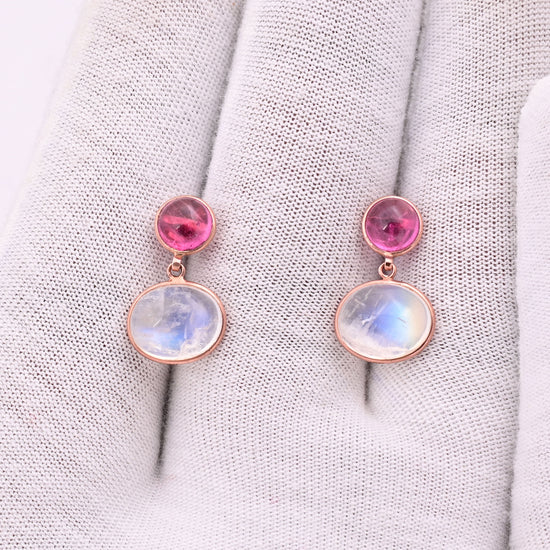 Load image into Gallery viewer, Moonstone &amp;amp; Tourmaline Earrings
