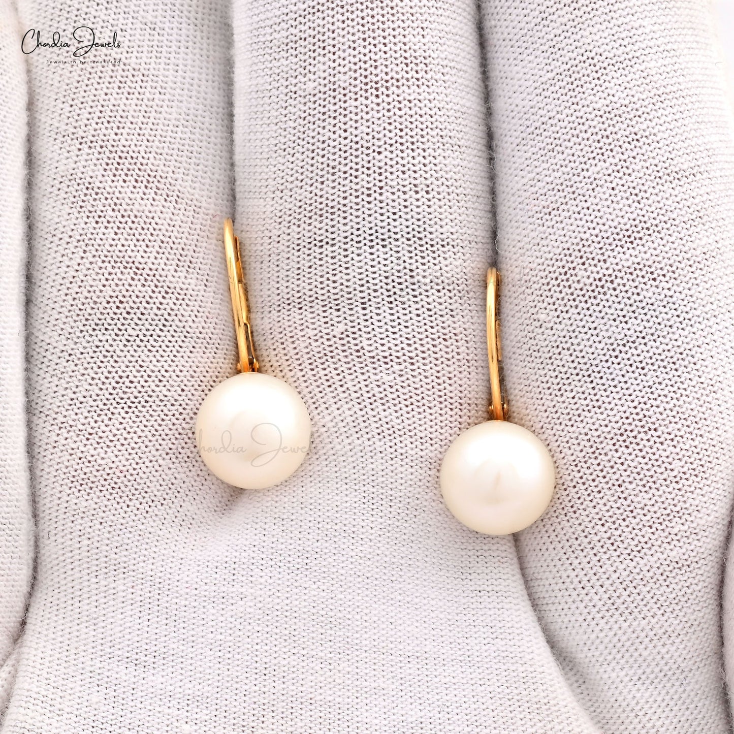 Natural 9mm Pearl Leverback Earrings 14k Solid Yellow Gold June Birthstone Classic Earring