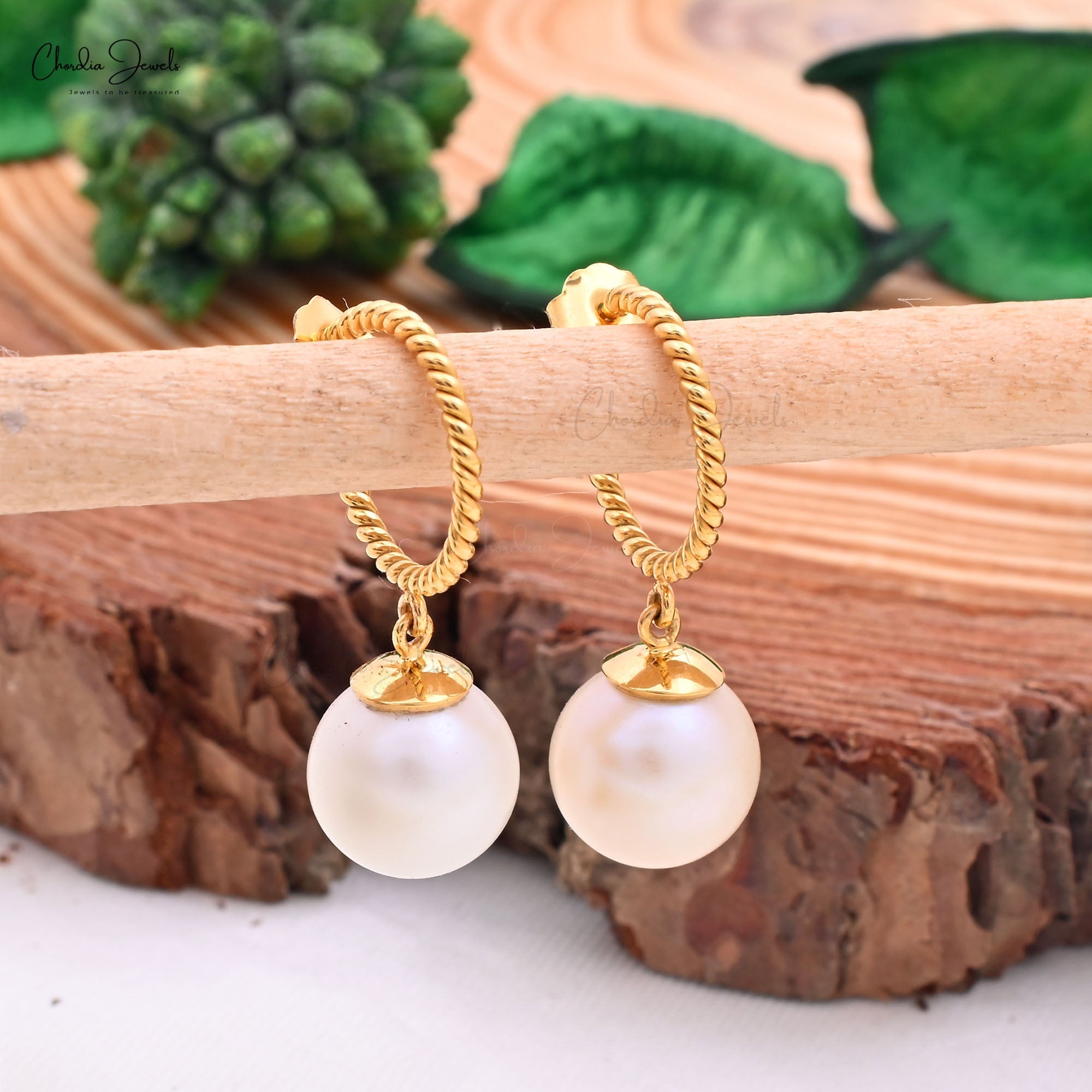 Purchase 14k Gold Pearl Dangle Hoops Earrings By Chordia Jewels