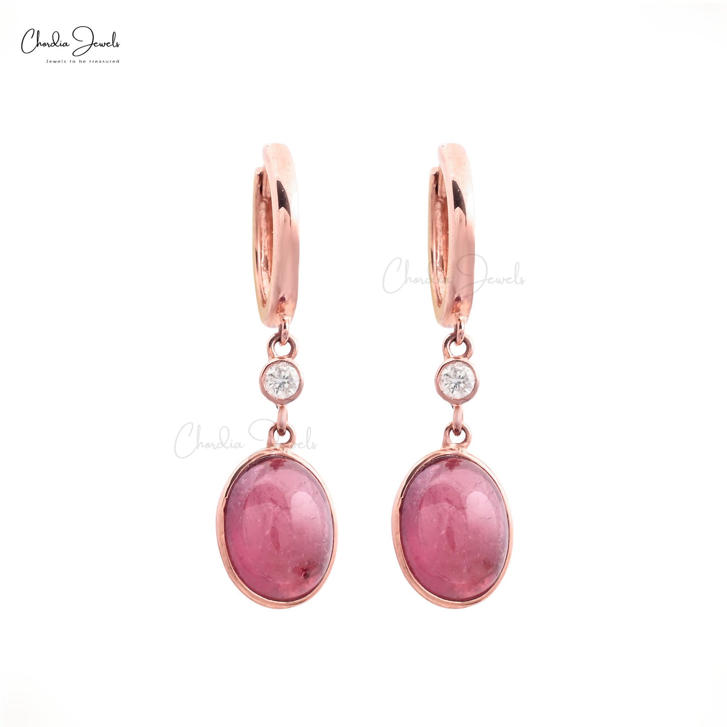 Solid 14k Rose Gold Dangle Earrings Natural Pink Tourmaline and Diamond Latchback Earring