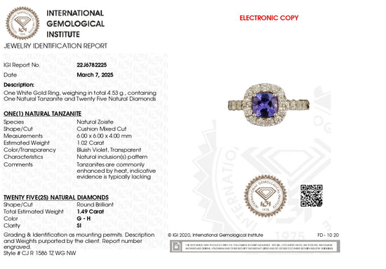 Natural Tanzanite Halo Ring In 14k Real White Gold Diamond Wedding Certified Rings For Her