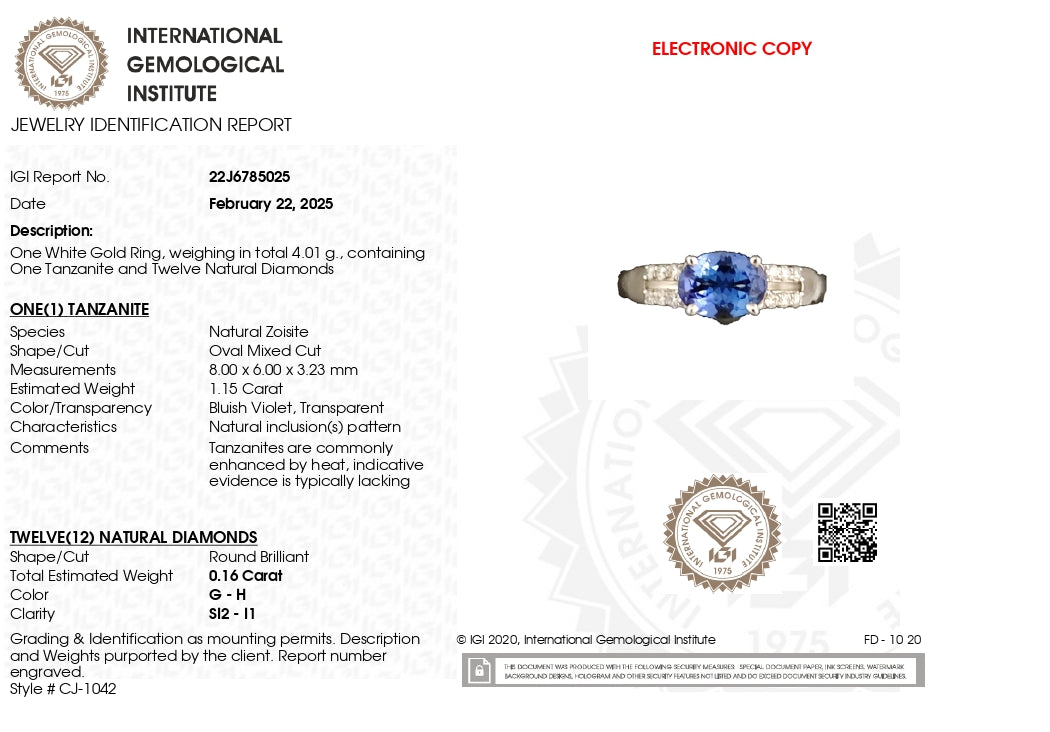 Split Shank Certified Wedding Ring In 18k White Gold Tanzanite 8x6mm Oval And Diamond Ring