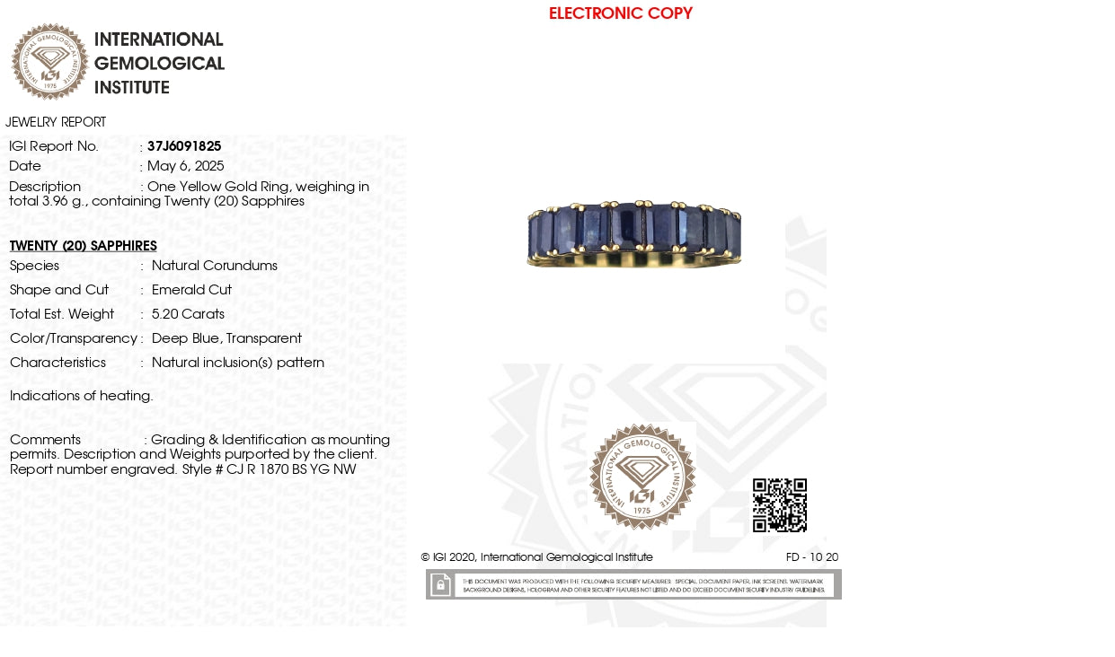 Octagon Stacking Band In 14k Yellow Gold Blue Sapphire 5x3mm Gemstone IGI Certified Ring