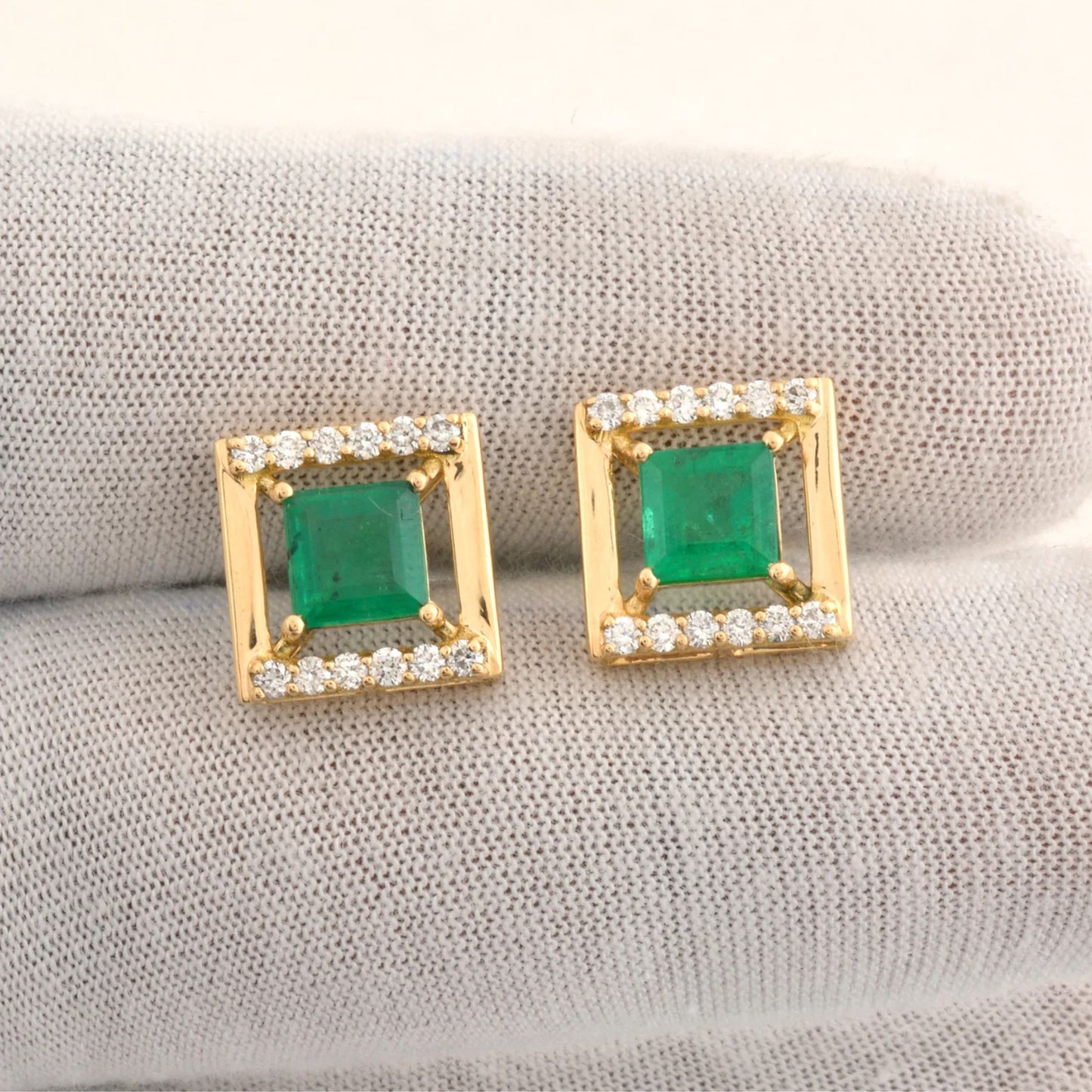 Classic emerald and diamond stud earrings for women